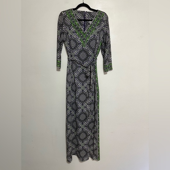 1970s Geometric Pattern Polyester Long Sleeve Maxi Dress - Picture 1 of 6